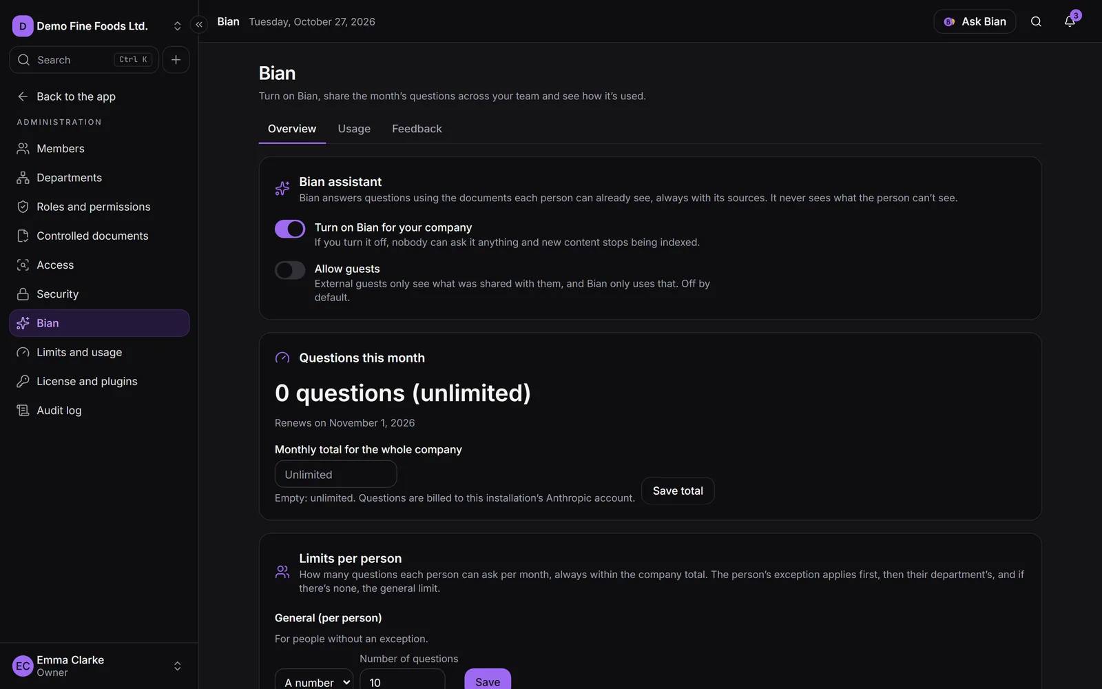 Administration › Bian, with the switches, this month's questions and the per-person limits