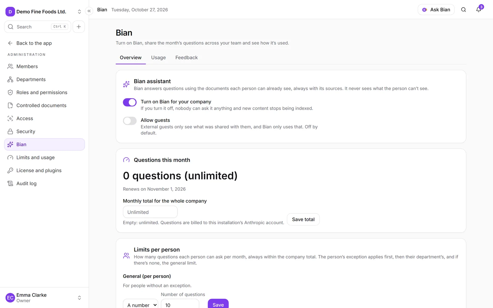 Administration › Bian, with the switches, this month's questions and the per-person limits