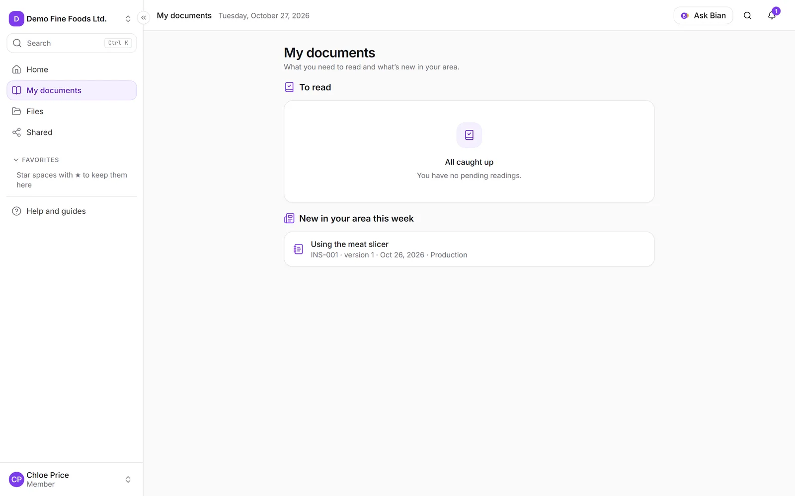 My documents with pending readings, what's new in the area and recent documents