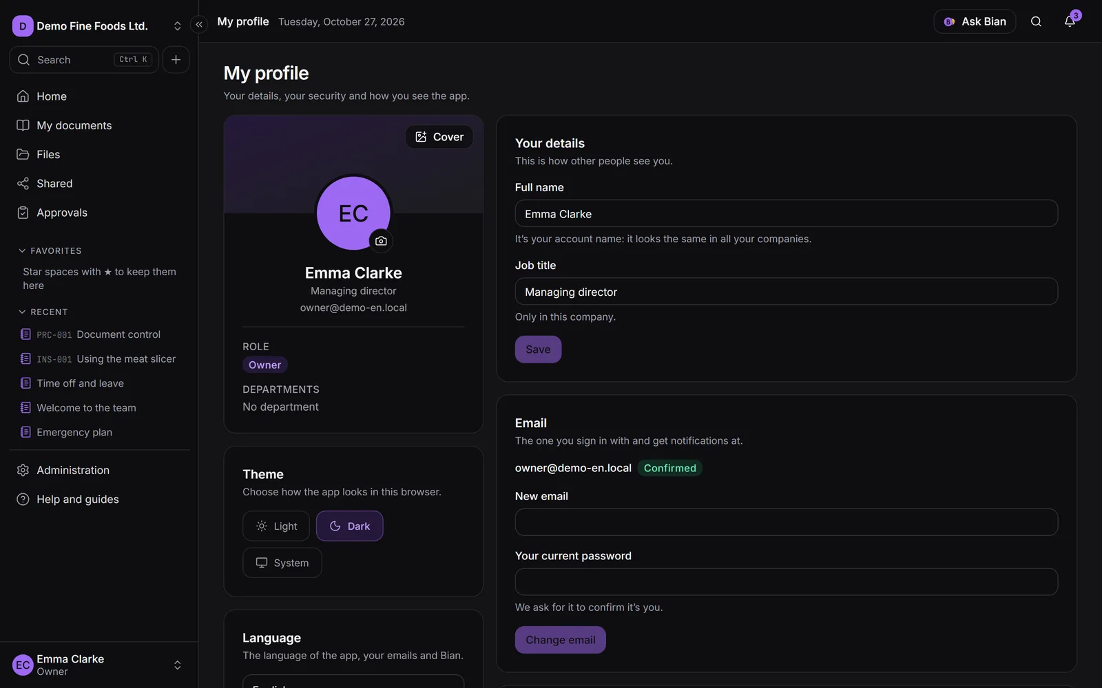 My profile, with the Two-step verification section