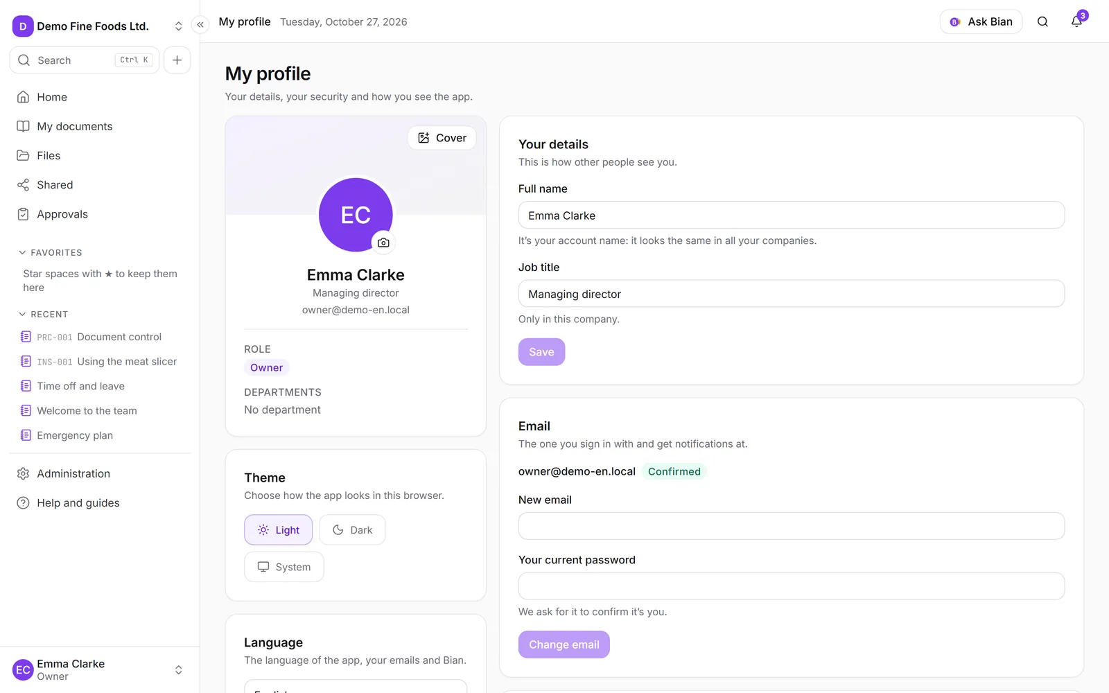 My profile, with the Two-step verification section